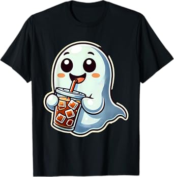 Ghost Drinking Iced Coffee Halloween T-Shirt