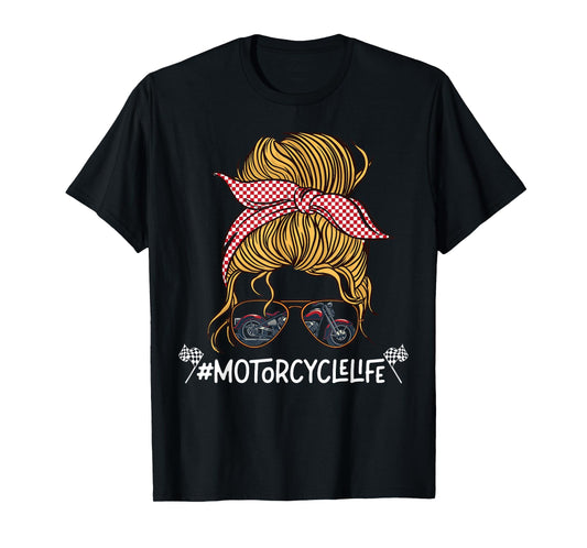 Classic Motorcycle Biker Girl Female Sunglasses Bun Bandana T-Shirt