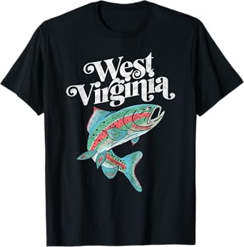 West Virginia Rainbow Trout Fishing Vintage Retro Graphic T-Shirt