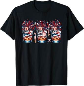 Three Glasses Of Bourbon Funny Drinker Patriotic 4th Of July T-Shirt