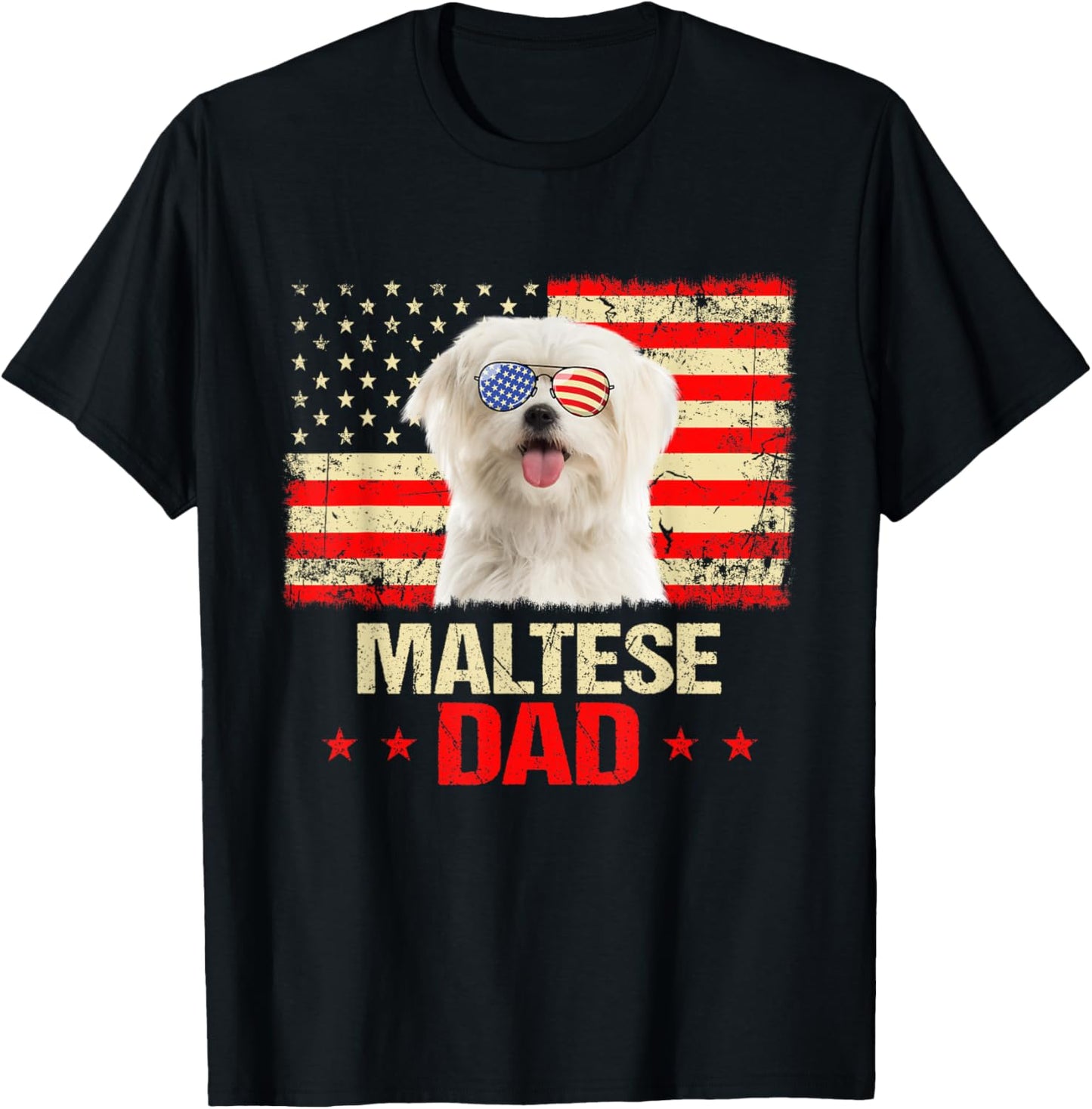 Maltese Dad USA Flag Dog Lover Fathers Day T-Shirt