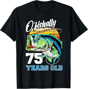 Ofishally 75 Years Old Fisherman 75th Birthday Fishing T-Shirt