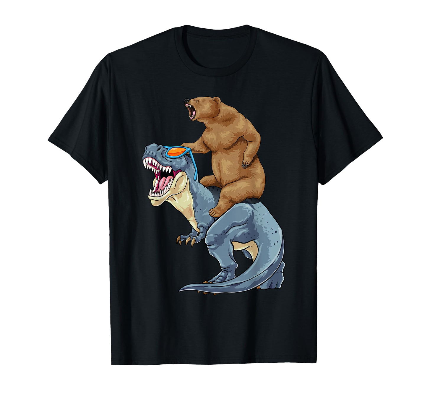 Grizzly Bear Riding Dinosaur Shirt Bear T-Rex Dino Boys Kids T-Shirt