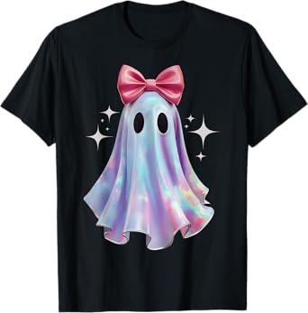 Pastel Galaxy Ghost Halloween Girl Kids Ghost Coquette Bow T-Shirt