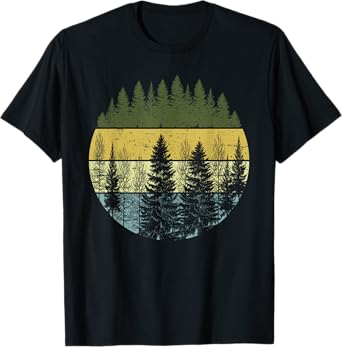 Retro Forest Trees Outdoors Nature Vintage Graphic Apparel T-Shirt