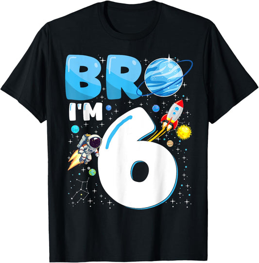6th Birthday Boy Space Planets Astronaut Bro I'm 6 Year Old T-Shirt
