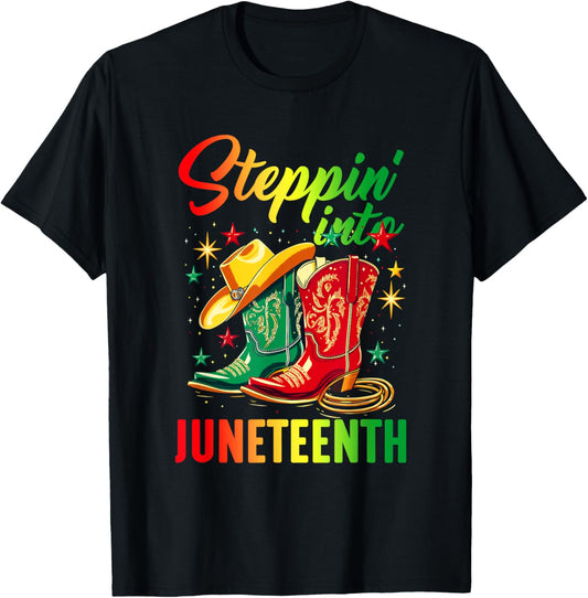 Stepping Into Juneteenth Afro Woman Black Girls Women T-Shirt