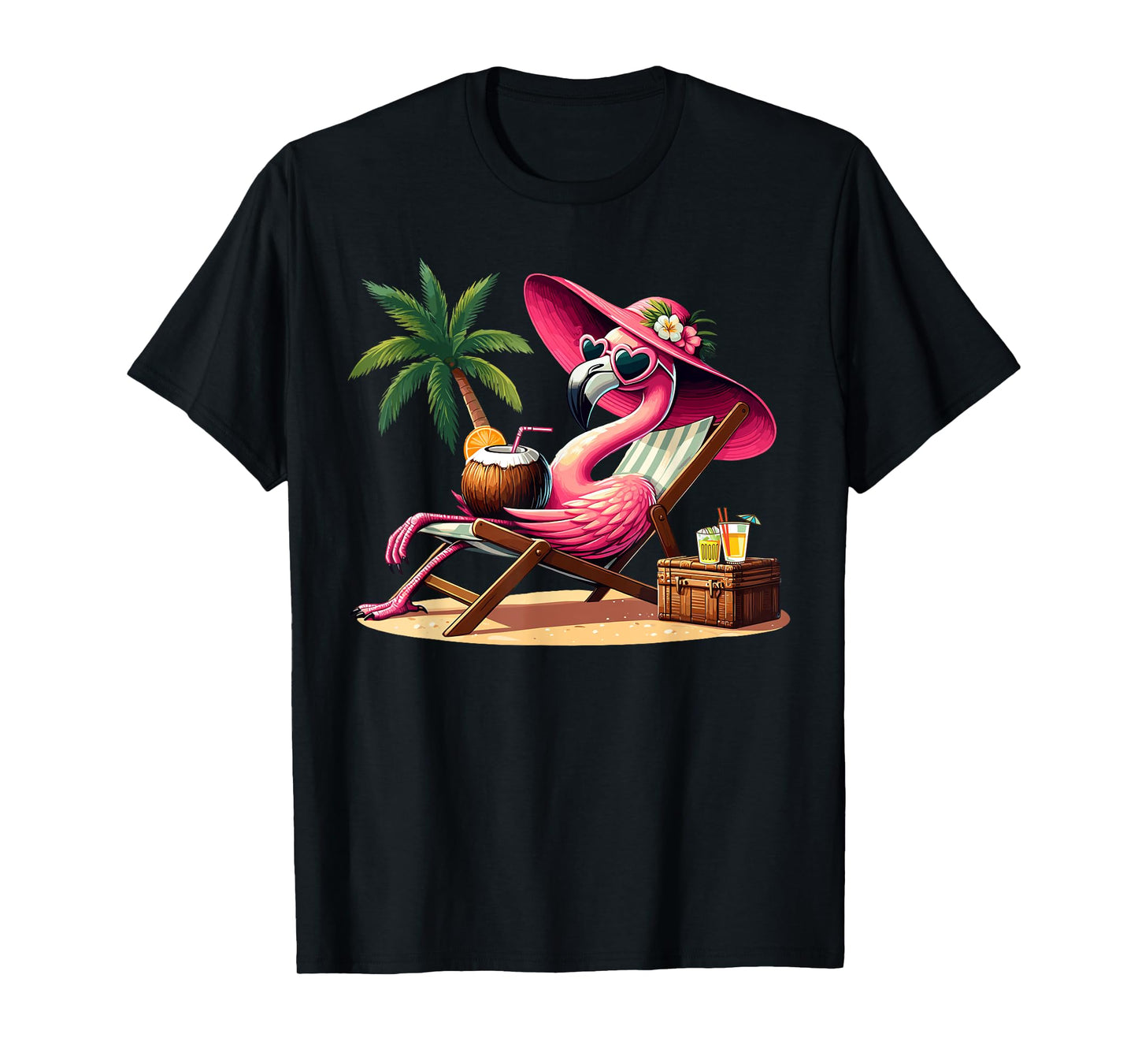 Pink Flamingo Summer Vibes Beach Palm Tree Summer Vacation T-Shirt