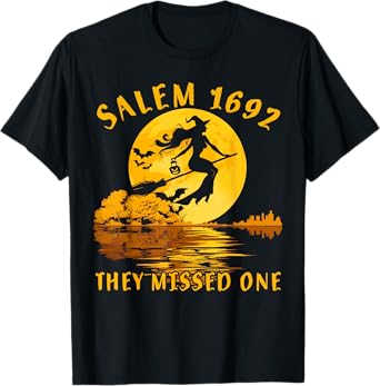Salem 1692 They Missed One Witch Riding Broom Halloween T-Shirt