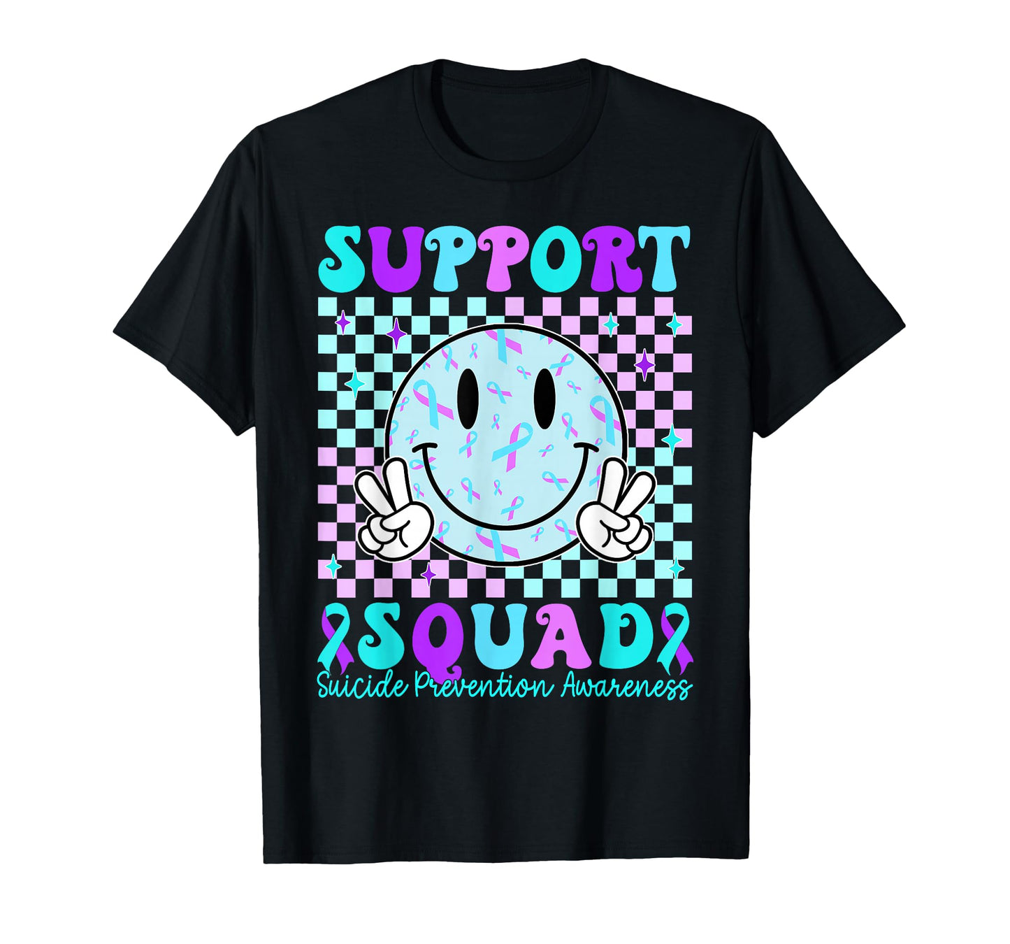Retro Teal and Purple Ribbon Suicide Prevention Awareness T-Shirt