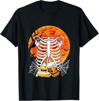 Horror Beer Nacho Inside Rib Cage X-ray Skeleton Halloween T-Shirt