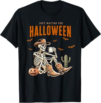Skeleton spooky vibe summer funny just waiting for Halloween T-Shirt