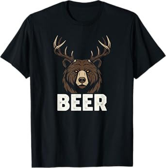 Bear with Antlers Beer Text Graphic Wordplay Pun T-Shirt