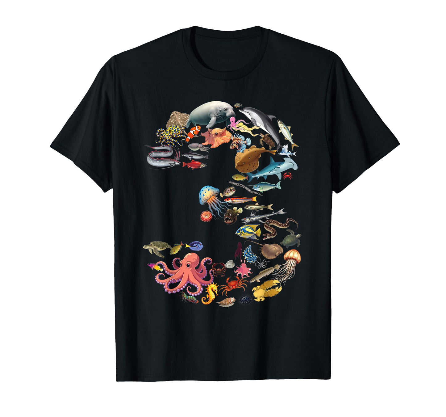 3 Years Old 3rd Birthday Sea Ocean Animals Figures Number 3 T-Shirt