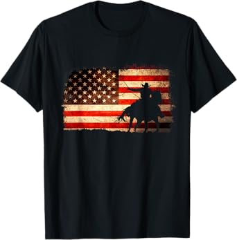 Rodeo Cowboy Western Country Horse USA flag 4th of July T-Shirt