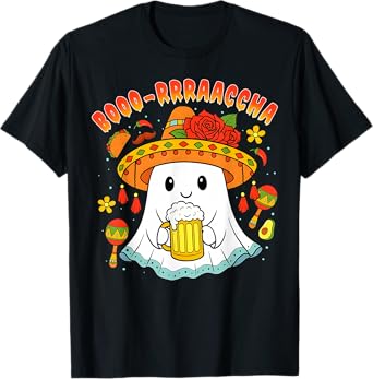 Boo Rracha Halloween Ghost Mexican Funny Ghost Drinking Beer T-Shirt
