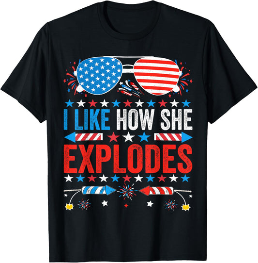 I Like How She Explodes Fireworks Funny Couple 4th Of July T-shirt