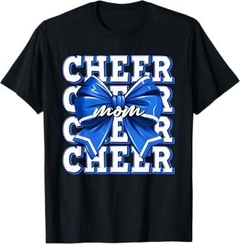 Cheer Mom Blue Bow Cheerleader Competition Game Day T-Shirt
