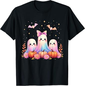 Halloween Ghost Coquette Bow Fall Pumpkin Spooky Season Girl T-Shirt