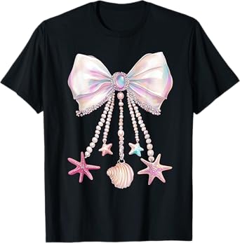 Seashell Starfish Coquette Bow Summer Vacation Hawaii Beach T-Shirt