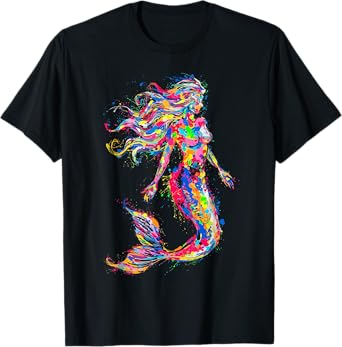 Colorful Abstract Mermaid Painting Art Graphic Motif Mermaid T-Shirt