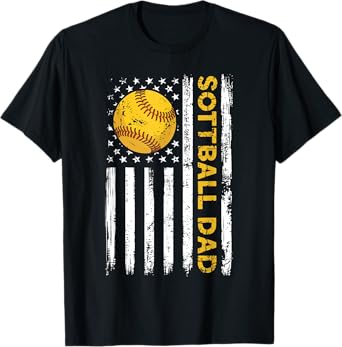 Softball Dad Usa American Flag Patriotic Dad Father's Day T-Shirt
