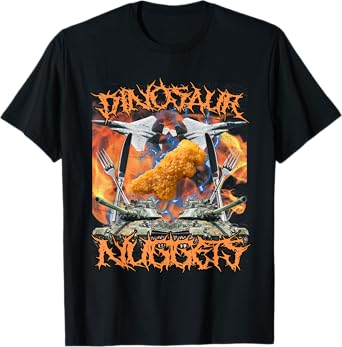Funny Dinosaur Chicken Nugget Bootleg Hardcore Flames Meme T-Shirt