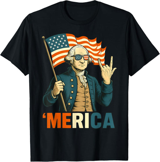 4th Of July George Washington Merica Rock American Flag Usa T-shirt
