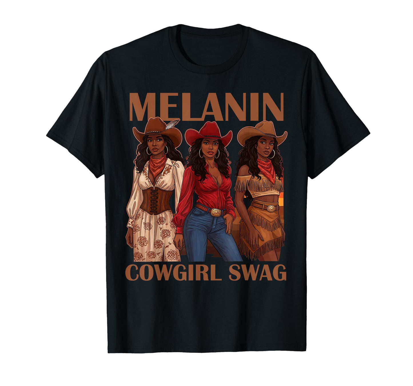 Let's Go Girls Retro Western Country Melanin Cowgirl Swag T-Shirt