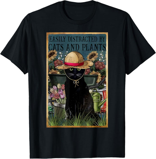 Easily Distracted By Cats And Plants Gardener Cat Lover Gift T-Shirt