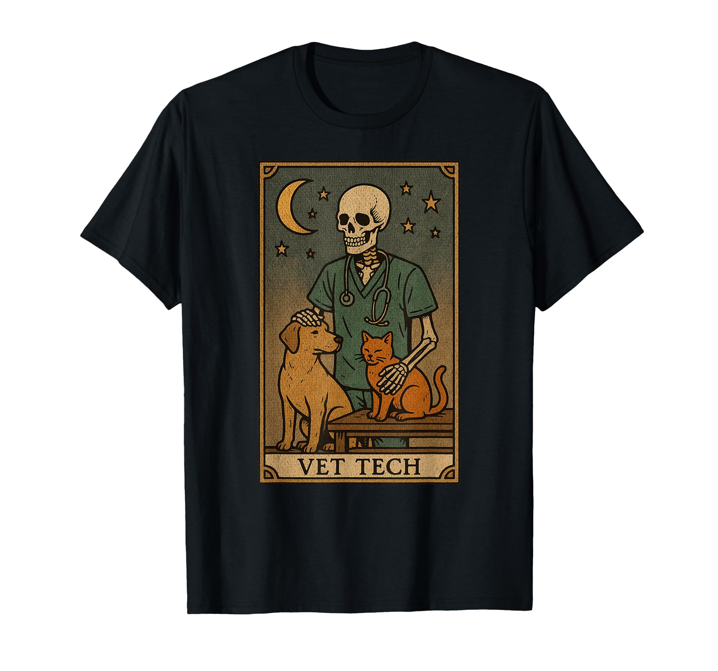 "The Vet Tech" Veterinary Technician Skeleton Tarot Card T-Shirt