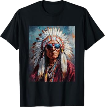 Native American wearing Sunglasses Indian Day Funny Graphic T-Shirt