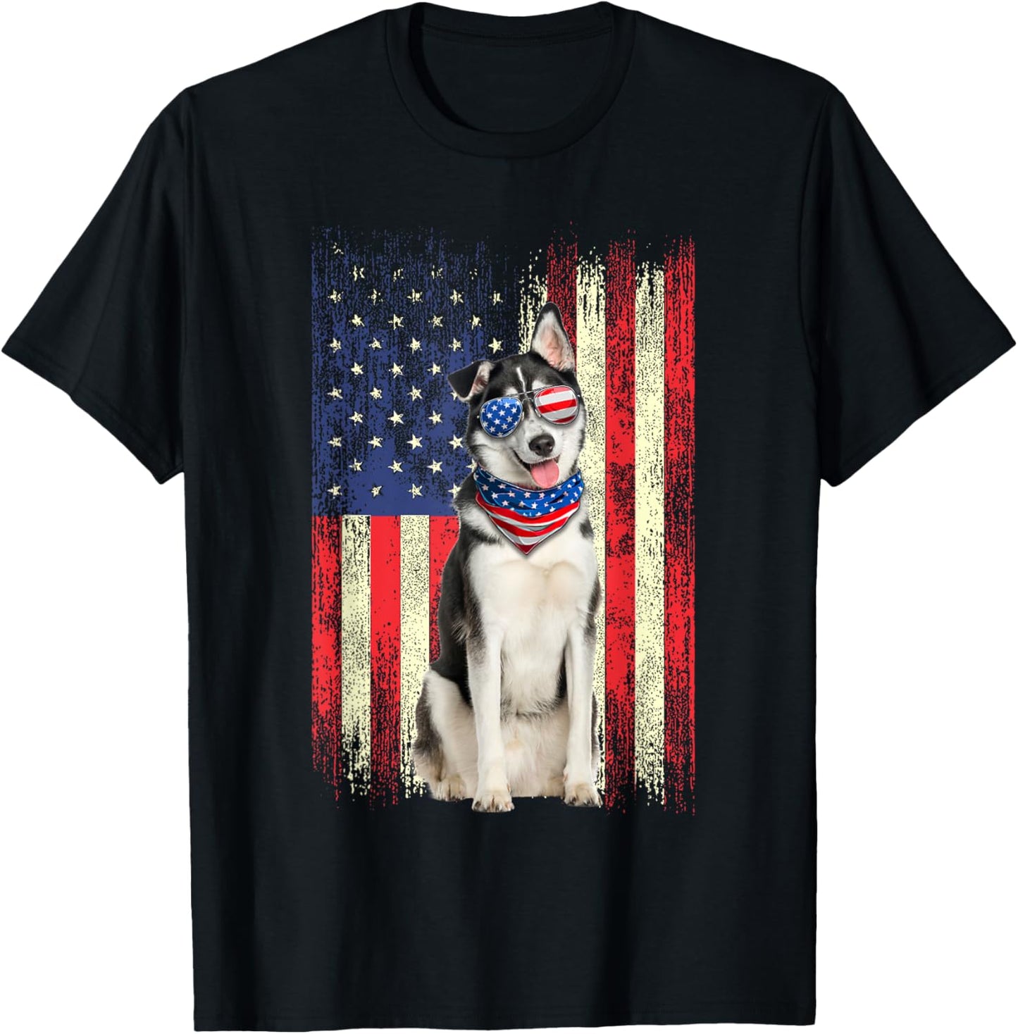 Siberian Husky American Flag 4th Of July Patriotic Dog Lover T-Shirt