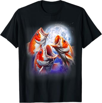 3 Koi Fish Howling At The Moon Funny Koi Carp Fish Keeper T-Shirt