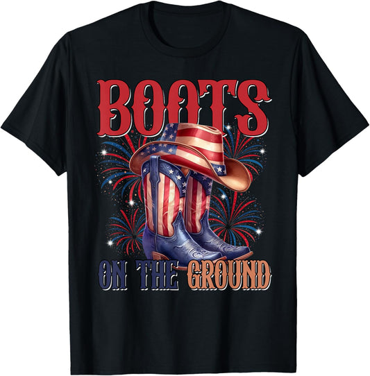 Boots On The Ground 4th of July Western Flag Cowgirl T-Shirt