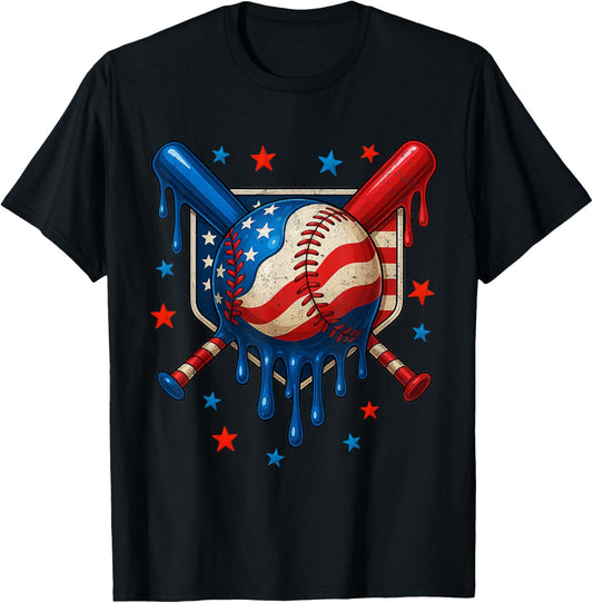 4th Of July Baseball Drip Patriotic American Flag Boys Mens T-Shirt