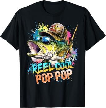 Mens Reel Cool Pop pop Fishing Vintage Fathers Day T-Shirt