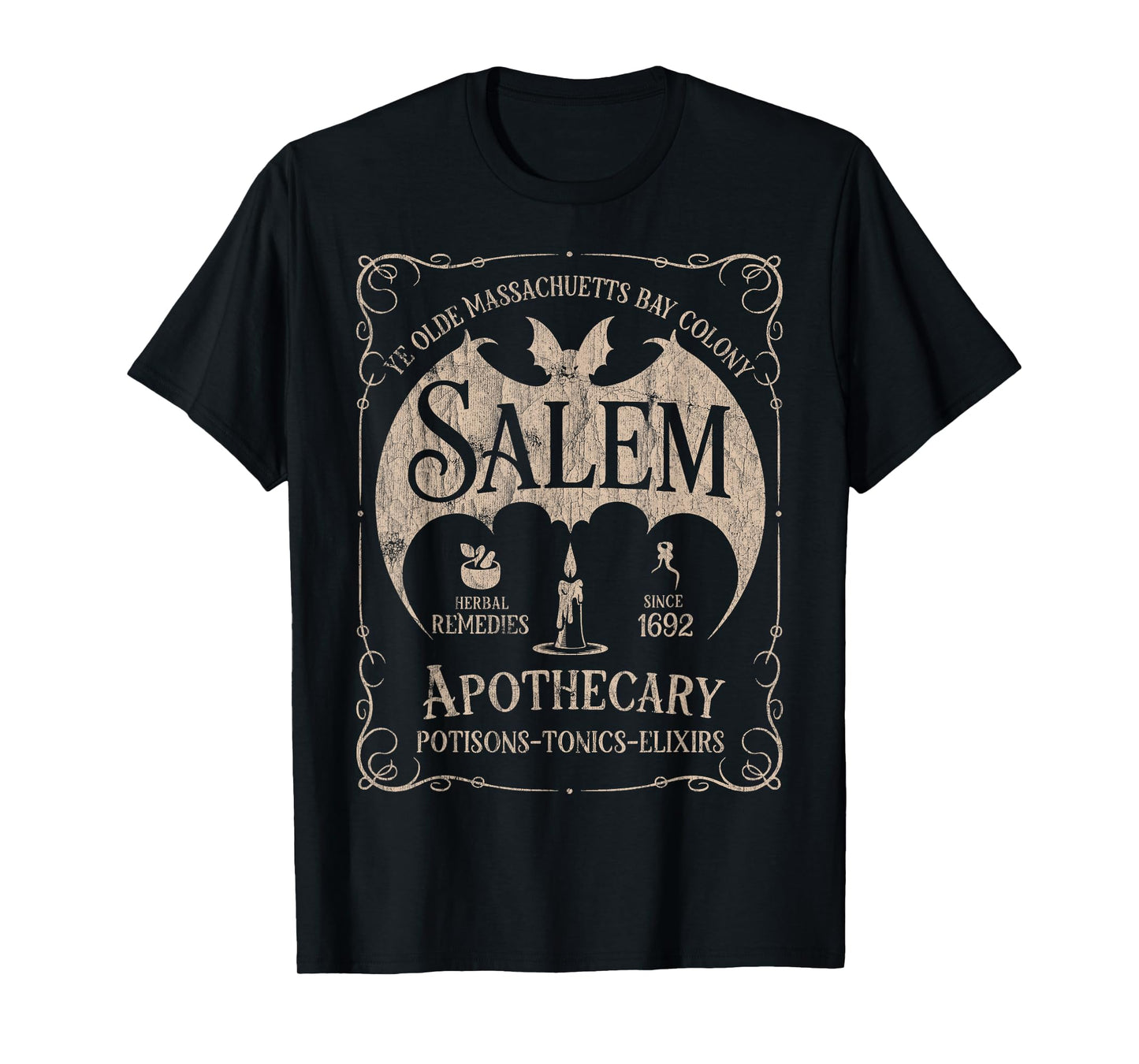 Salem 1692 Apothecary Medicines Herbal Witch Bat Beige T-Shirt