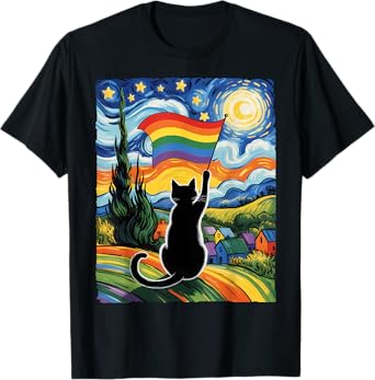 Gay Pride Cat Art Cat Starry Night Style LGBTQ Pride Support T-Shirt
