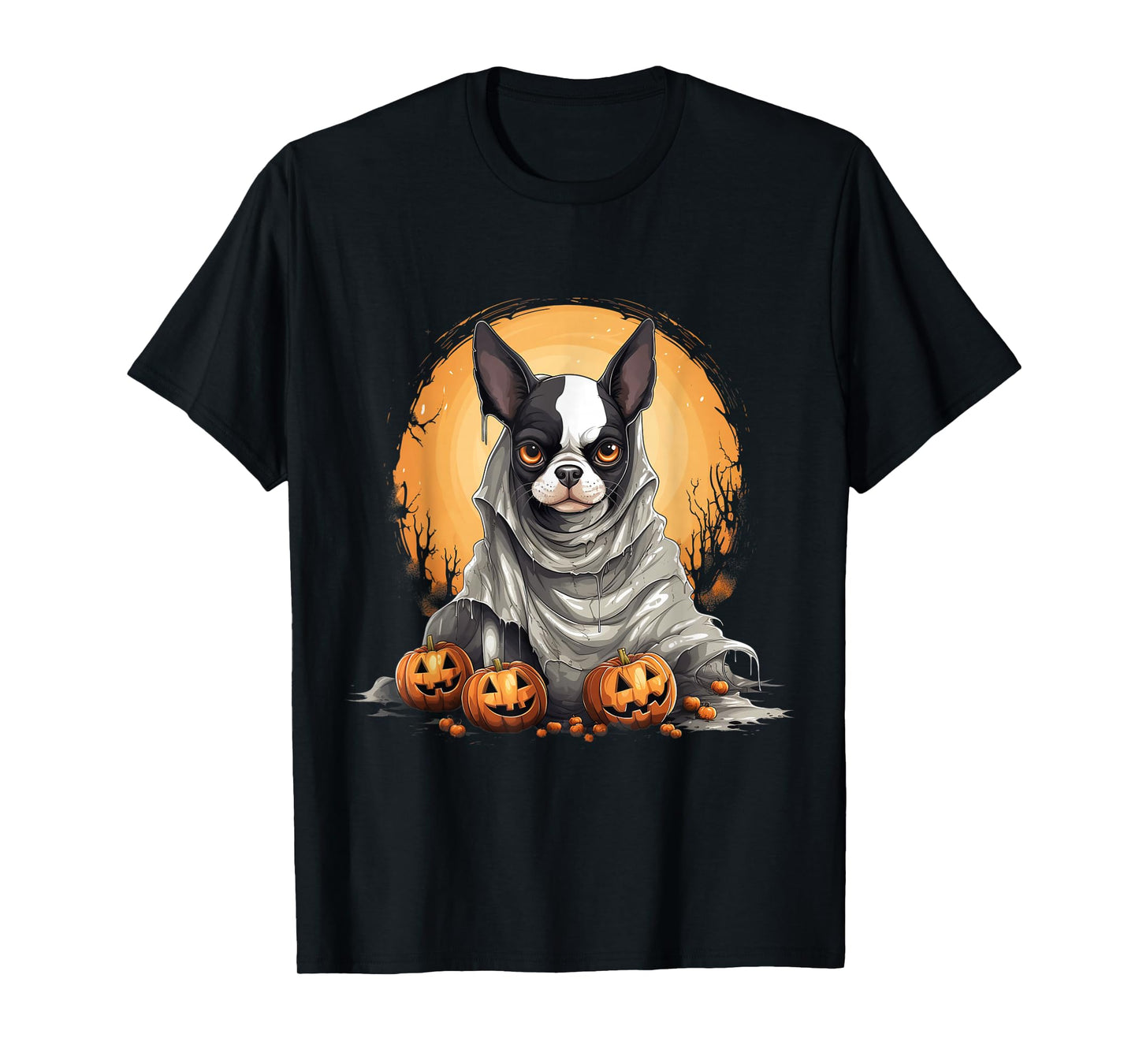 Boston Terrier Dog Ghost Funny Halloween Pumpkin For Dog T-Shirt