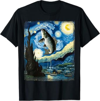 Artistic Fish Shirt Van Gogh Style Starry Night Fish T-Shirt