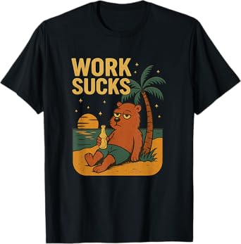 Work Sucks Lazy Bear Tropical Sunset Beer T-Shirt