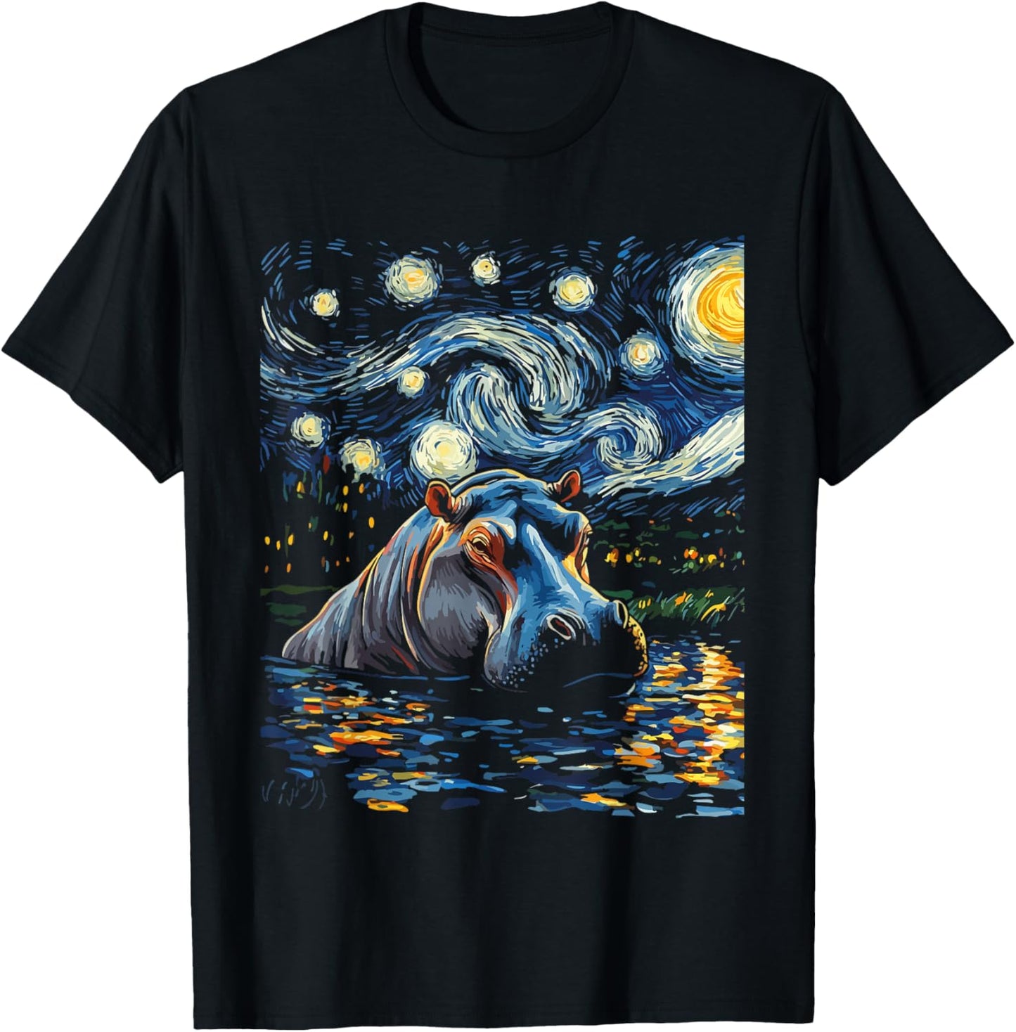 Van Gogh Starry Night Hippo Van Gogh Hippopotamus Painting T-Shirt