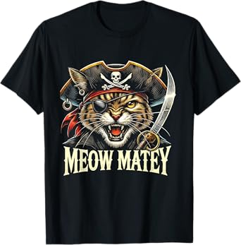 Meow Matey Pirate Cat Halloween T-Shirt