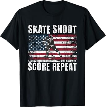 Hockey USA American Flag Funny Fourth of July Hockey Player T-Shirt