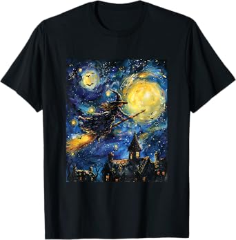 Witch Halloween - Van Gogh Style - Starry Night T-Shirt
