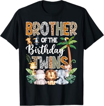 Brother Of The Birthday Twins Safari Jungle Animal Lover T-Shirt