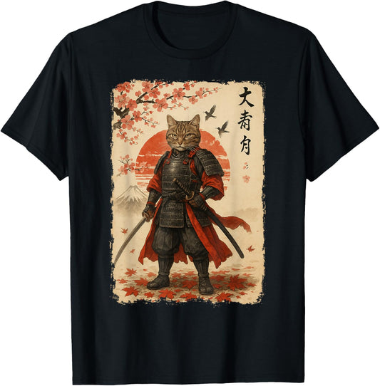 Samurai Cat Vintage Warrior Ukiyo Japanese Art Cat Gifts T-shirt