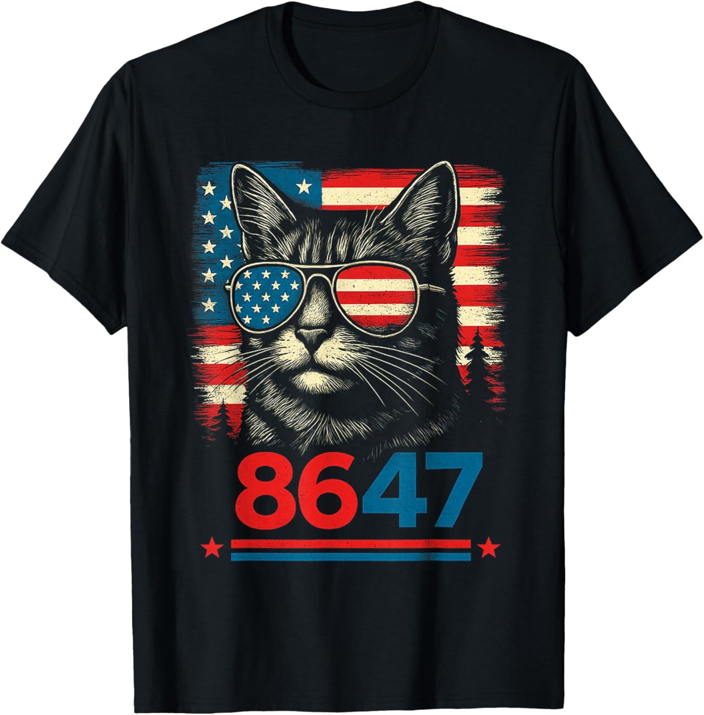 8647 86 47 Funny Cat USA Flag Sunglasses Men Women T-Shirt