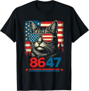 8647 86 47 Funny Cat USA Flag Sunglasses Men Women T-Shirt